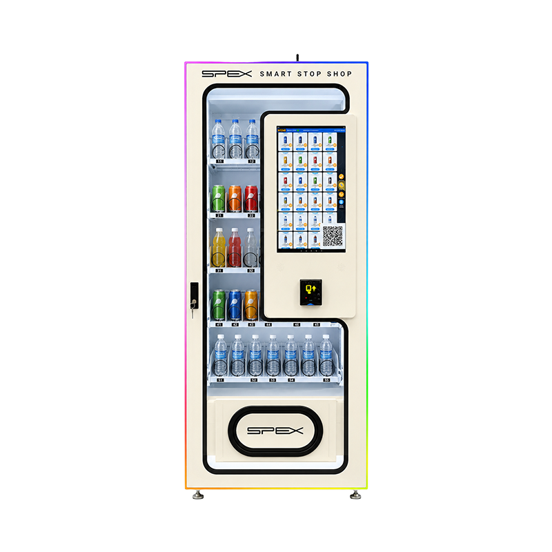 Front view of WM700 vending machine with touchscreen and product shelves